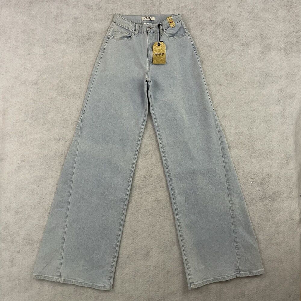Vibrant Miu Jeans Womens W24 Light Wash Wide Leg High Rise Denim NWT - Picture 3 of 13
